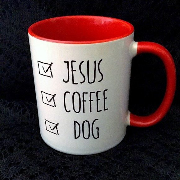 "JESUS,  COFFEE AND DOG" 8 OZ. Coffee Cup/Mug - Picture 1 of 4